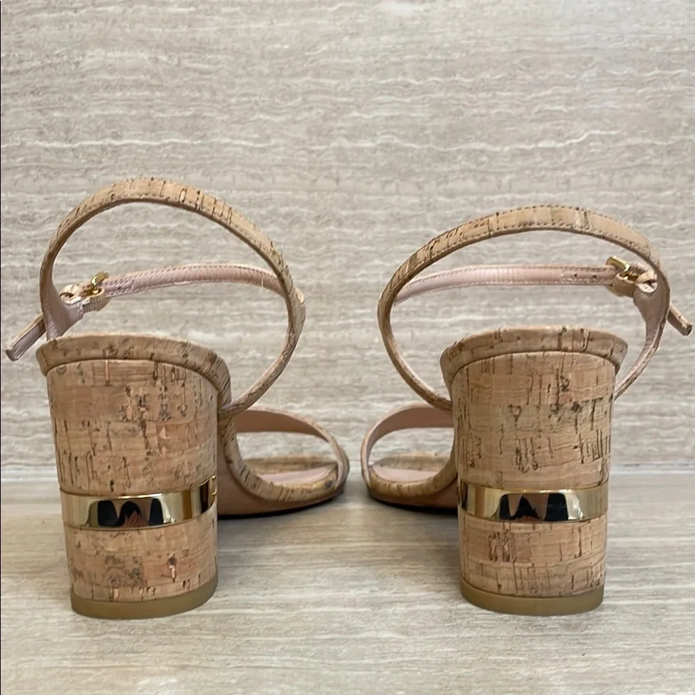 STUART WEITZMAN UGC Women’s Size 9.5 Tan Cork Block Heel Sandals Buckle - Picture 8 of 17